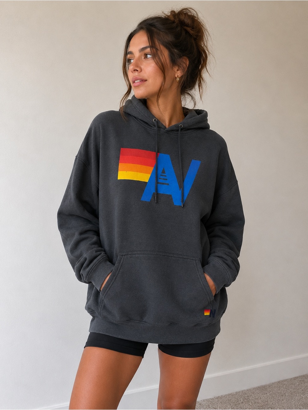 Aviator Nation Rainbow Logo Hoodie Navy Blue Size Large Made in California